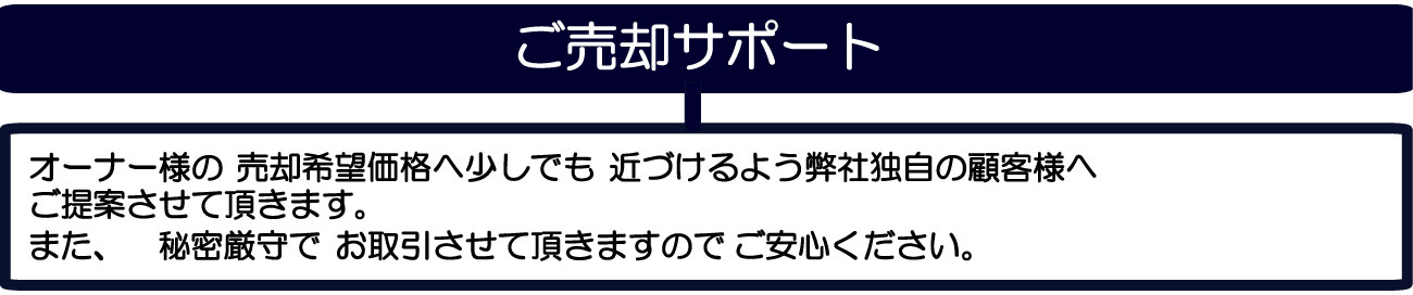 ご安心ください。秘密厳守でまた、ご提案させて頂きます。近づけるよう弊社独自の顧客様へ売却希望価格へ少しでもオーナー様のお取引させて頂きますので